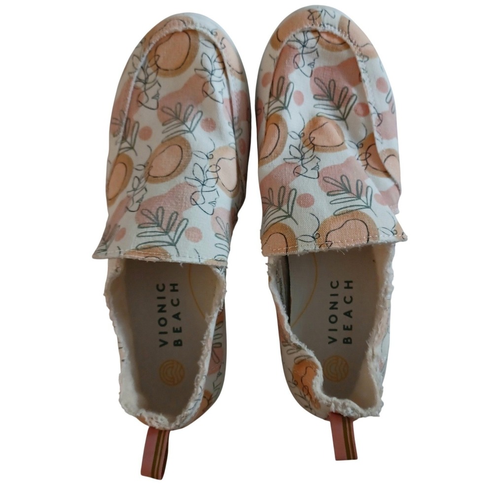 Vionic Beach Malibu Womens 8 Peach Botanical Canvas Slip On Sneakers Vegan Comfy - Picture 6 of 12